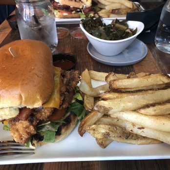 Kin Southern Table + Bar - Fried chicken sandwich and Collard greens - Soul Food Near Me - Providence, Rhode Island Kin Southern Table + Bar - Fried chicken sandwich and Collard greens - Soul Food Near Me - Providence, Rhode Island