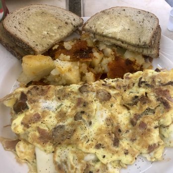 Valley Diner Restaurant - Meat lovers omelette- ham, bacon, sausage, cheese - nice breakfast. - Diners Near Me - Derby, Connecticut Valley Diner Restaurant - Meat lovers omelette- ham, bacon, sausage, cheese - nice breakfast. - Diners Near Me - Derby, Connecticut