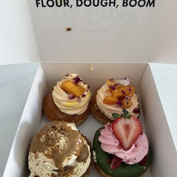 Elk Grove Donuts - Biscoff donut, matcha donut and the mango sticky rice and mango sago in the back - Donuts Near Me - Elk Grove, California