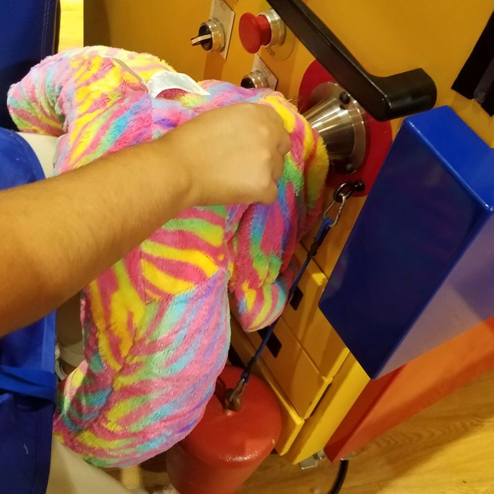 Build-A-Bear Workshop - Rainbow tiger pillow, getting its stuff on. - Toy Stores Near Me - Garden City, New York