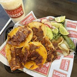 Taqueria Garcia’s - Tacos de trompo and horchata. Mojarra con camarones