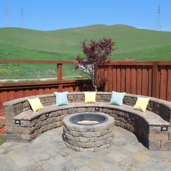 Boomerang - J.L's review (Backyard close up of fire pit and stone bench) - Masonry/Concrete Near Me