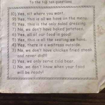Bill's Cafe - Bill's Top Ten Answers - Burgers Near Me - Humble, Texas