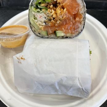 The Good Fish and Noodles - Extra Salmon Extra Salmon Spicy Crunch Burrito - Seafood Near Me - Fullerton, California