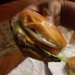 Wendy's - I truly believe you can enjoy fast food once in a while, when you share it, so my mom help me out here's Dave's burger.