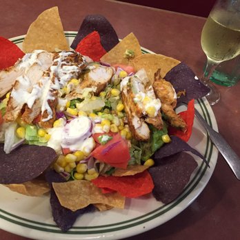Wahi Diner - Mexican Fiesta Salad; Glass of Chardonnay - American Near Me - New York, New York Wahi Diner - Mexican Fiesta Salad; Glass of Chardonnay - American Near Me - New York, New York