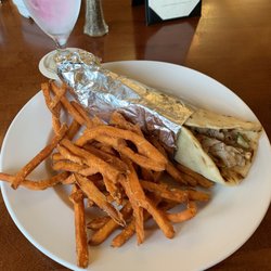 Cape Fear National Country Club - Greek sandwich on naan bread with sweet potato fries