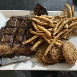Prairiefire - Ribeye -w- fries and fried green tomatoes