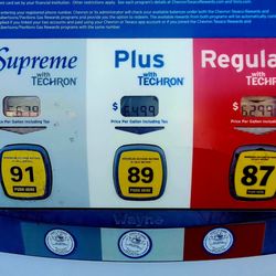 Chevron - Unleaded Gas Prices on 9/23/23: $6.29 (regular), $6.49 (plus), $6.67 (supreme)