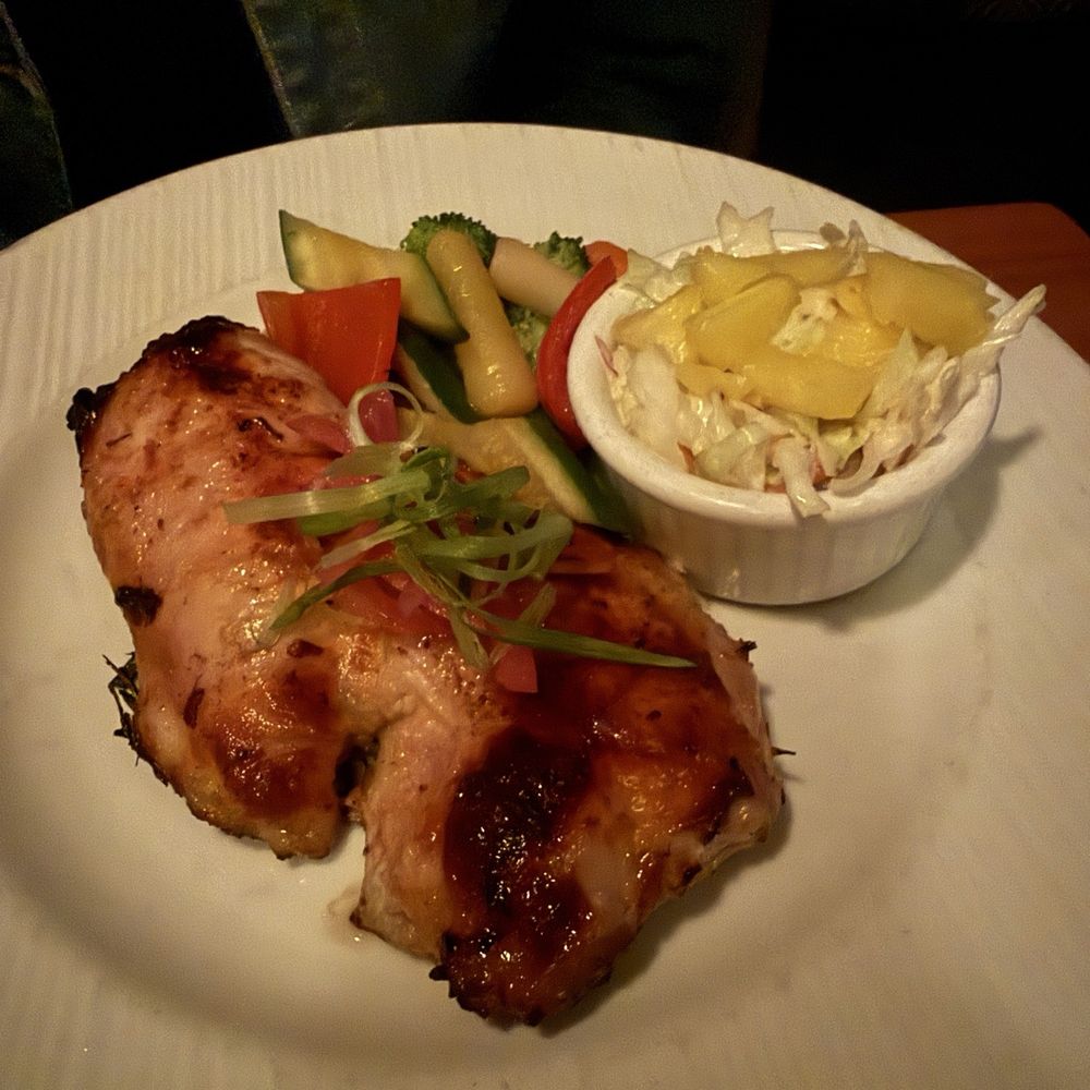 Royal Hawaiian - Huli Huli chicken, garlic butter veggies, pineapple coleslaw - New American Near Me - Laguna Beach, California Royal Hawaiian - Huli Huli chicken, garlic butter veggies, pineapple coleslaw - New American Near Me - Laguna Beach, California