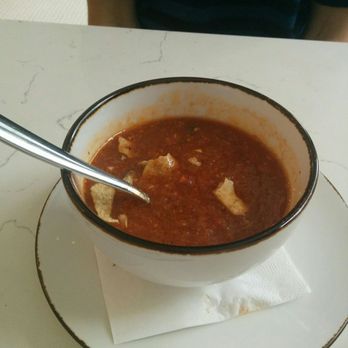 Cafe Fili - Delicious spiced gazpacho with pita croutons. Wonderful! - Mediterranean Near Me - Baltimore, Maryland