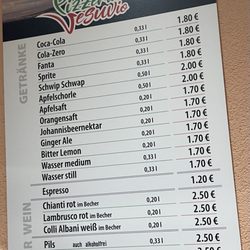 Pizzeria Vesuvio - Getränkekarte Januar 2026