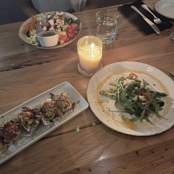 Haywire - Oysters, red fish and grilled chicken salad. - New American Near Me - Plano, Texas Haywire - Oysters, red fish and grilled chicken salad. - New American Near Me - Plano, Texas