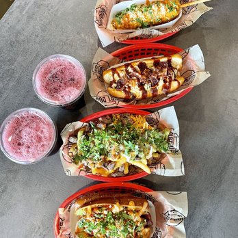 Dirt Dog - Top to bottom: Tapatio elote corn Snoop's dogg Asada Fries Tapatio hotdog - Hot Dogs Near Me - Long Beach, California Dirt Dog - Top to bottom: Tapatio elote corn Snoop's dogg Asada Fries Tapatio hotdog - Hot Dogs Near Me - Long Beach, California