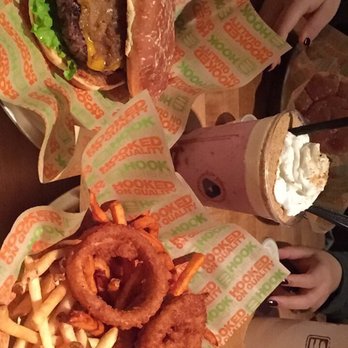 Hook Burger - Prime burger, fries trio and strawberry cheesecake milkshake - Burgers Near Me - Pasadena, California