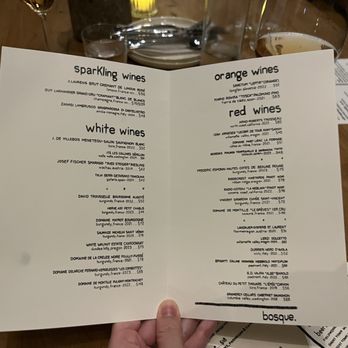Bosque - Wine menu - Wine Bars Near Me - San Francisco, California