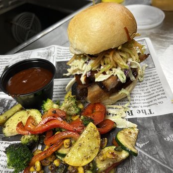Marty Byrde's - BBQ Pork Belly w/ Grilled Vegs - Bars Near Me - Lake Ozark, Missouri