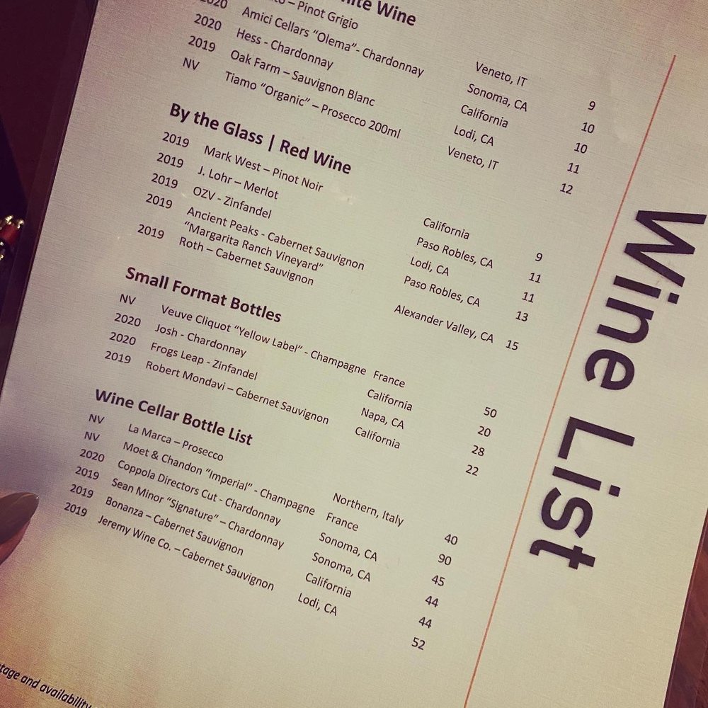Maxi's Restaurant - a menu for a wine tasting - New American Near Me - Modesto, California