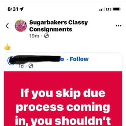 Sugarbakers Classy Consignments - Screen shot of their FB page. April 2025.