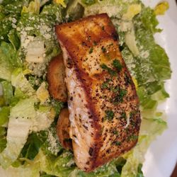 La Spiga Bakery - Grilled salmon on top of a Caesar salad