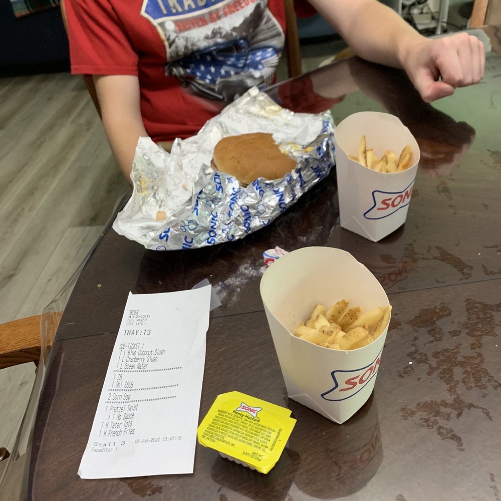 Sonic Drive-In - My son's no grill cheese double cheese burger, and 2 am fries also ice cold other sandwich tossed! - Burgers Near Me - Evansville, Wyoming Sonic Drive-In - My son's no grill cheese double cheese burger, and 2 am fries also ice cold other sandwich tossed! - Burgers Near Me - Evansville, Wyoming