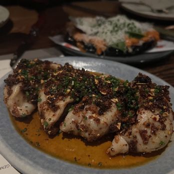 Rich Table - Beef Dumplings (Background: Eggplant) - New American Near Me - San Francisco, California