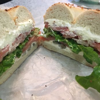 Chesapeake Bagel Bakery - Lox and cream cheese (cream cheese, smoked salmon, lettuce, tomato, red onion, and capers) - Bagels Near Me - Burke, Virginia