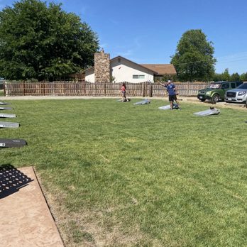 E's Locker Room - Cornhole Tournament on the grassy area adjacent to the restaurant. - Pizza Near Me - Red Bluff, California E's Locker Room - Cornhole Tournament on the grassy area adjacent to the restaurant. - Pizza Near Me - Red Bluff, California