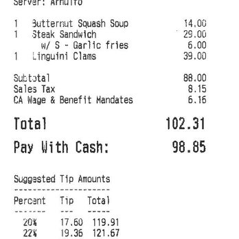 Barrel House Tavern - Receipt - New American Near Me - Sausalito, California Barrel House Tavern - Receipt - New American Near Me - Sausalito, California