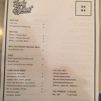 Funky Elephant - Drink options - Thai Near Me - Berkeley, California