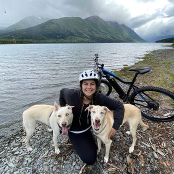 Bike Cooper Landing - Happy dogs and one of the eBike mountain bikes! - Bike Rentals Near Me - Cooper Landing, Alaska