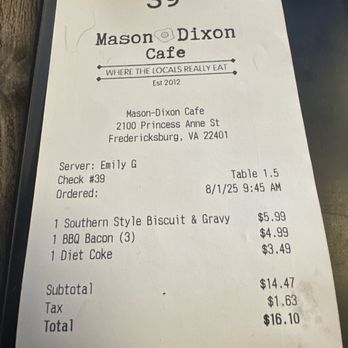 Mason-Dixon Cafe - Bill - Breakfast & Brunch Near Me - Fredericksburg, Virginia Mason-Dixon Cafe - Bill - Breakfast & Brunch Near Me - Fredericksburg, Virginia