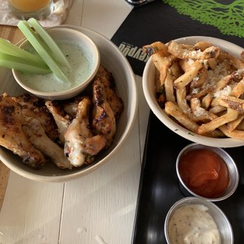 Monkeypod Kitchen - Wings and Garlic Truffle Oil Fries - New American Near Me - Lahaina, Hawaii