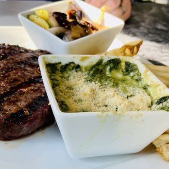 Vardon Golf Club - Delmonico Steak with Creamed Spinach, Veggies, and Waffle Fries - Golf Near Me - Minot, North Dakota Vardon Golf Club - Delmonico Steak with Creamed Spinach, Veggies, and Waffle Fries - Golf Near Me - Minot, North Dakota