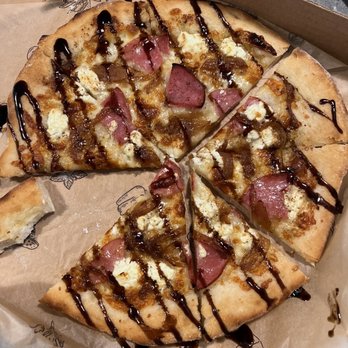 DeSalvo's Pizza - Make your own: oil base, goat cheese, bacon, onions with balsamic glaze - Pizza Near Me - Evanston, Illinois DeSalvo's Pizza - Make your own: oil base, goat cheese, bacon, onions with balsamic glaze - Pizza Near Me - Evanston, Illinois
