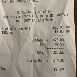 a receipt for a car wash