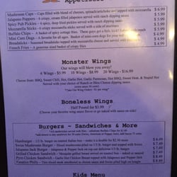 Fanatics Sports Bar - The menu