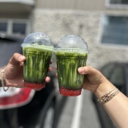 Strawberry matcha with oat milk