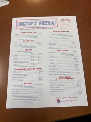 Menu photo 1 Beto's Pizza Pittsburgh, PA Menu photo 1 Beto's Pizza Pittsburgh, PA