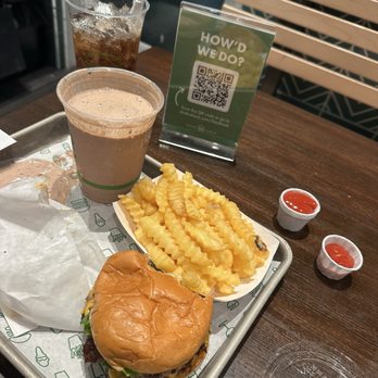 Shake Shack - Shake burger double, fries, chocolate shake and a coke. - Burgers Near Me - San Diego, California Shake Shack - Shake burger double, fries, chocolate shake and a coke. - Burgers Near Me - San Diego, California