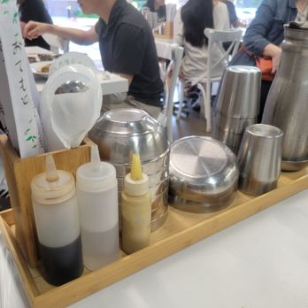 Yoo's Place - Utensil, cup/plate/bowl/water, condiment serving station on each table. - Korean Near Me - Irvine, California