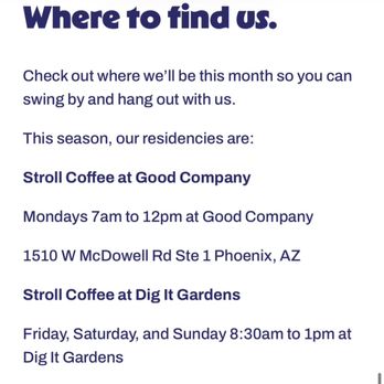 Stroll Coffee - This is for Yelp, so they stop merging our two different listings. You can also find this section on the home page of our website - Coffee & Tea Near Me - Phoenix, Arizona Stroll Coffee - This is for Yelp, so they stop merging our two different listings. You can also find this section on the home page of our website - Coffee & Tea Near Me - Phoenix, Arizona