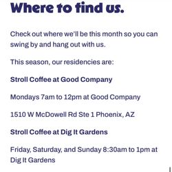 Stroll Coffee - This is for Yelp, so they stop merging our two different listings. You can also find this section on the home page of our website