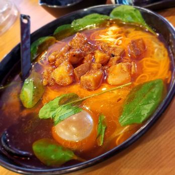 Shanghai Bistro - Shanghai noodle soup with spicy pork, bamboo and tea egg. Good blend of spices and spicy kick with sweet textures of bamboo and potato - Shanghainese Near Me - Newark, California