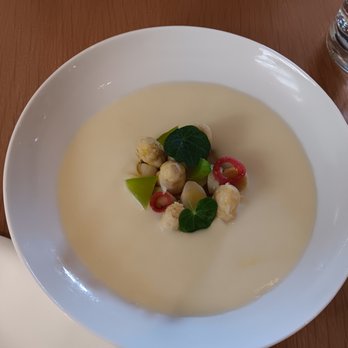 Knife Pleat - Asparagus soup (served cold) - French Near Me - Costa Mesa, California Knife Pleat - Asparagus soup (served cold) - French Near Me - Costa Mesa, California