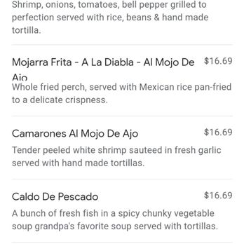 El Cantarito - Menu that shows, "with hand made tortillas" and worst example of a camerones plate ever! - Mexican Near Me - Placentia, California El Cantarito - Menu that shows, "with hand made tortillas" and worst example of a camerones plate ever! - Mexican Near Me - Placentia, California