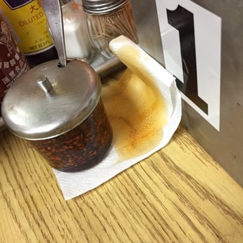 Pho Ty II - Really? Dried up oils on AND under the napkin. - Vietnamese Near Me - Hayward, California