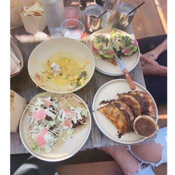 Hermanito - ceviche (demolished after 5 mins lol), birria tacos, shrimp tacos, and brunch avocado toast. Plus a few palomas - Mexican Near Me - Los Angeles, California