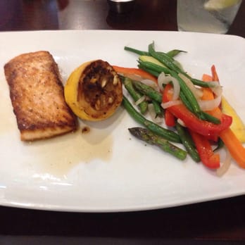 Bistro 135 - Fish of the day. Seared salmon with seasonal veggies. Yummy!! - Italian Near Me - Tracy, California