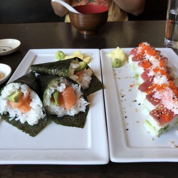 Yataimura Maru - 3 Salmon Avocado hand rolls & Crab, Tuna, & Avocado pressed sushi (oshi sushi) - Sushi Bars Near Me - Portland, Oregon Yataimura Maru - 3 Salmon Avocado hand rolls & Crab, Tuna, & Avocado pressed sushi (oshi sushi) - Sushi Bars Near Me - Portland, Oregon
